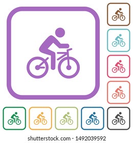 Bicycle with rider simple icons in color rounded square frames on white background