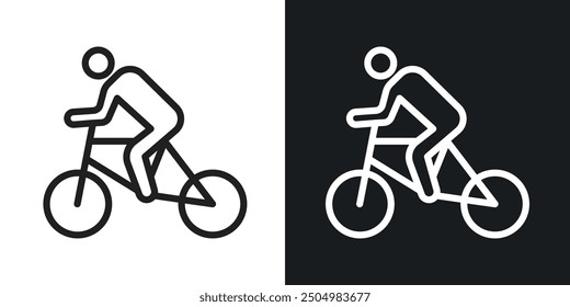 Bicycle rider vector icon set black and white filled and outlined style.