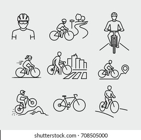 Bicycle rider vector line icons 