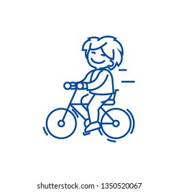 Bicycle, riding boy line icon concept. Bicycle, riding boy flat  vector symbol, sign, outline illustration.