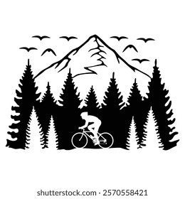 Bicycle Riding, Cycling in the Forest, Hand Drawn Vector Illustration