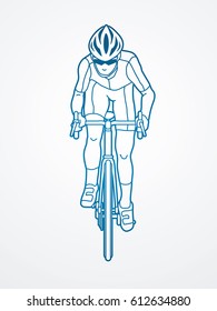 Bicycle riding front view outline stroke graphic vector.
