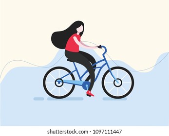 Bicycle riding girl flat illustration