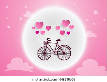 Bicycle riding on a full moon with valentine's day,wedding.vector