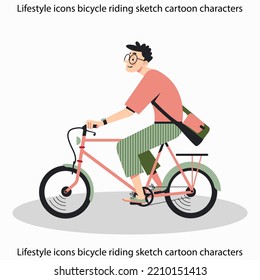 bicycle riding sketch cartoon characters