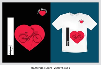 Bicycle Riding T-Shirt Design with heart vector format 