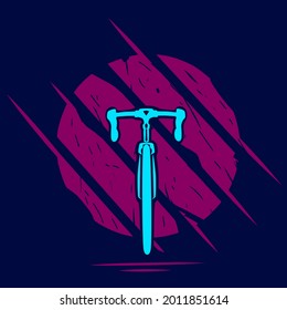 Bicycle road bike line art logo. Colorful design with dark background. Abstract vector illustration. Isolated navy background for t-shirt, poster, clothing, merch, apparel. 