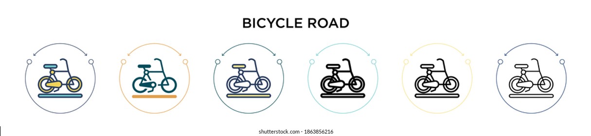 Bicycle road icon in filled, thin line, outline and stroke style. Vector illustration of two colored and black bicycle road vector icons designs can be used for mobile, ui, web