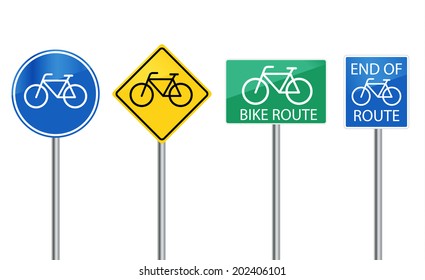 Bicycle route signs set, vector illustration