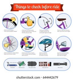 Bicycle safety inspection checklist every time before ride. Vector illustration on white background