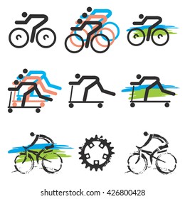 Bicycle scooter icons.
Colorful icons of  bicycle,  scooter and cycling elements. 