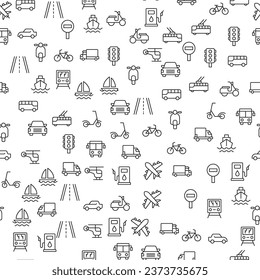 Bicycle, Scooter, Moped, Car, Bus, Ship, Road Seamless Pattern for printing, wrapping, design, sites, shops, apps