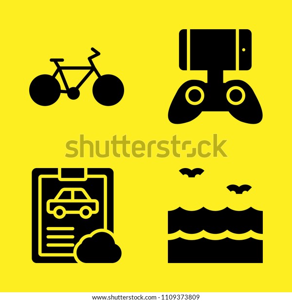 bicycle, sea, car repair\
and game controller vector icon set. Sample icons set for web and\
graphic design