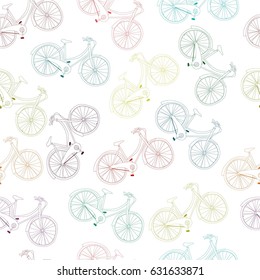 Bicycle seamless pattern. Colorful. Hand drawn vector background. Wrapping paper.