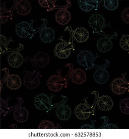 Bicycle seamless pattern. Hand drawn vector background. Wrapping paper. Colorful. Black.