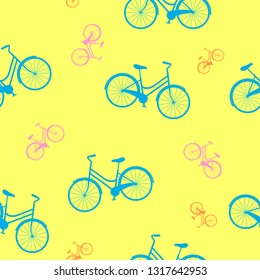 Bicycle seamless pattern on the yellow background