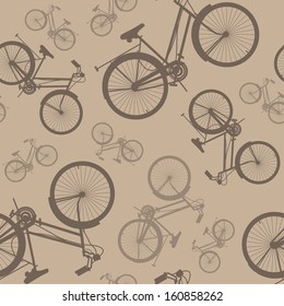 Bicycle seamless pattern. Silhouette of a bicycle on a beige background.