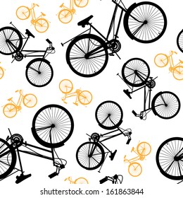 Bicycle seamless pattern. Silhouette of a bicycle on a white background.
