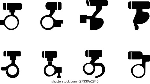 Bicycle Seat post Icon set , Cycling Saddle Support Tube Symbol for Road Bike, Mountain Bike, BMX and Gravel Bike Components, Repair, quick release, strap reflector , Maintenance and Cycling App UI
