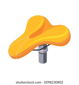 Bicycle service isometric composition with isolated image of yellow saddle on blank background vector illustration