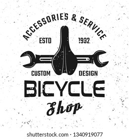Bicycle service vector emblem, badge, label or logo with bike parts in vintage style isolated on white background