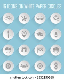 Bicycle. Set of 16 high quality web icons. web icons on white paper circles