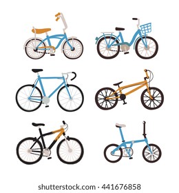 bicycle set, different type, flat style vector illustration on isolated white background.