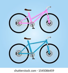 Bicycle Set for family ride. Set riding bikes isolated. Bike for man, woman, boy, girl. Vector flat cartoon illustration