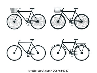 Bicycle set. Flat vector illustration. Isolated on white background. 
