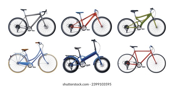 Bicycle set vector illustration. Bike collection in various types