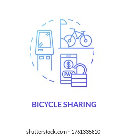 Bicycle sharing blue gradient concept icon. Bike for rent. Eco friendly urban transit. Rental for public transportation idea thin line illustration. Vector isolated outline RGB color drawing