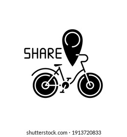 Bicycle sharing system black glyph icon. Service in which bicycles are made available for shared use to individuals on short term basis. Silhouette symbol on white space. Vector isolated illustration