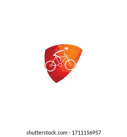 Bicycle shield shape concept vector logo design. Bike Shop Corporate branding identity. Bicycle logo.	
