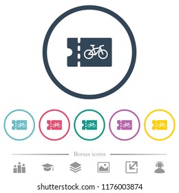 Bicycle shop discount coupon flat color icons in round outlines. 6 bonus icons included.