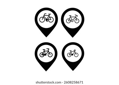 Bicycle Shop Location Pin Icon Collections, bike store map marker icon, cycling store location pin symbol, cycling shop location vector, bicycle shop map pointer icon