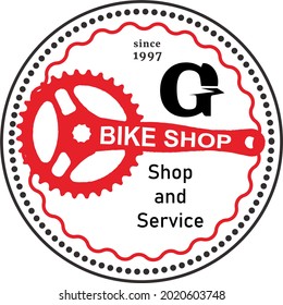 bicycle SHOP logo vector. with the CRANKSET icon, the logo for sale and purchase of bicycles and services. COLOR BLACK RED