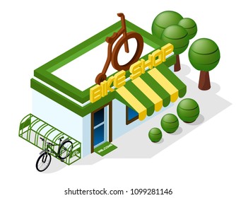 bicycle shop, bicycle parking. isometric 3d
