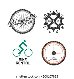 Bicycle shop, rent a bike, bicycle repair set of vector logo, icon, symbol, emblem, sign. Graphic design element, illustration for identity, poster, web, banner