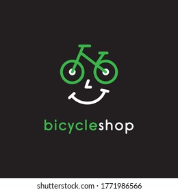 Fahrradshop, Vektorgrafik Symbol. Bike Vermietung, Service oder Geschäft Logo mit Smiley Gesicht. Einzeln.