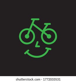 Bicycle shop vector illustration icon. Bike rental, service or store logo with face and smile. Isolated.