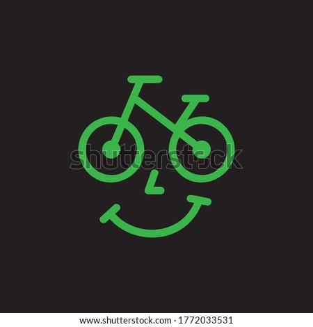 Bicycle shop vector illustration icon. Bike rental, service or store logo with face and smile. Isolated.