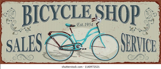 Bicycle shop vintage metal sign.