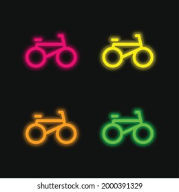 Bicycle Side View four color glowing neon vector icon