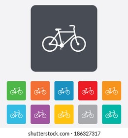 Bicycle sign icon. Eco delivery. Family vehicle symbol. Rounded squares 11 buttons. Vector