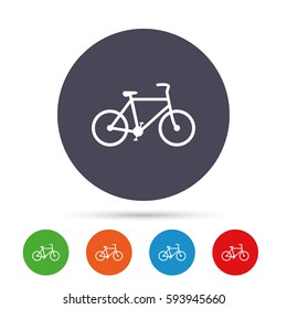 Bicycle sign icon. Eco delivery. Family vehicle symbol. Round colourful buttons with flat icons. Vector