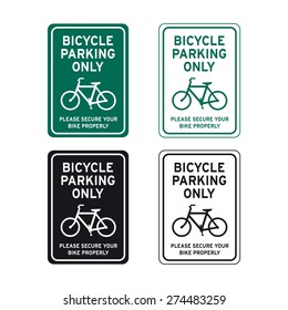 Bicycle sign vector set parking only