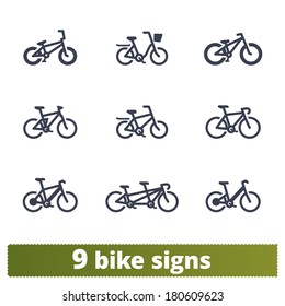 Bicycle signs: vector set of simple bike icons