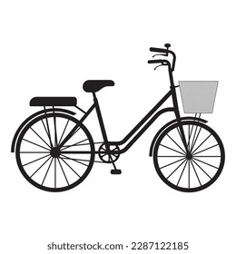 Bicycle Silhouette Icon. Classic Bicycle. Vector Illustration Isolated on White Background. 