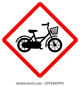 Bicycle Silhouette Icon in Red Square, Warning Sign, Symbol, Logo, Vector Illustration EPS File, Isolated on White Background, Design Template for Apps and Websites