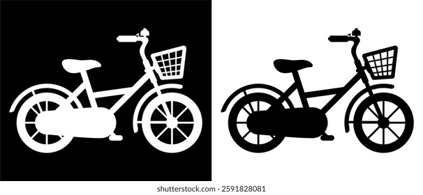 Bicycle Silhouette Icon Set, Minimalist Line Art Symbol for Logo, Sign, Sticker, Template, Vector Illustration EPS, Isolated on White and Black Background